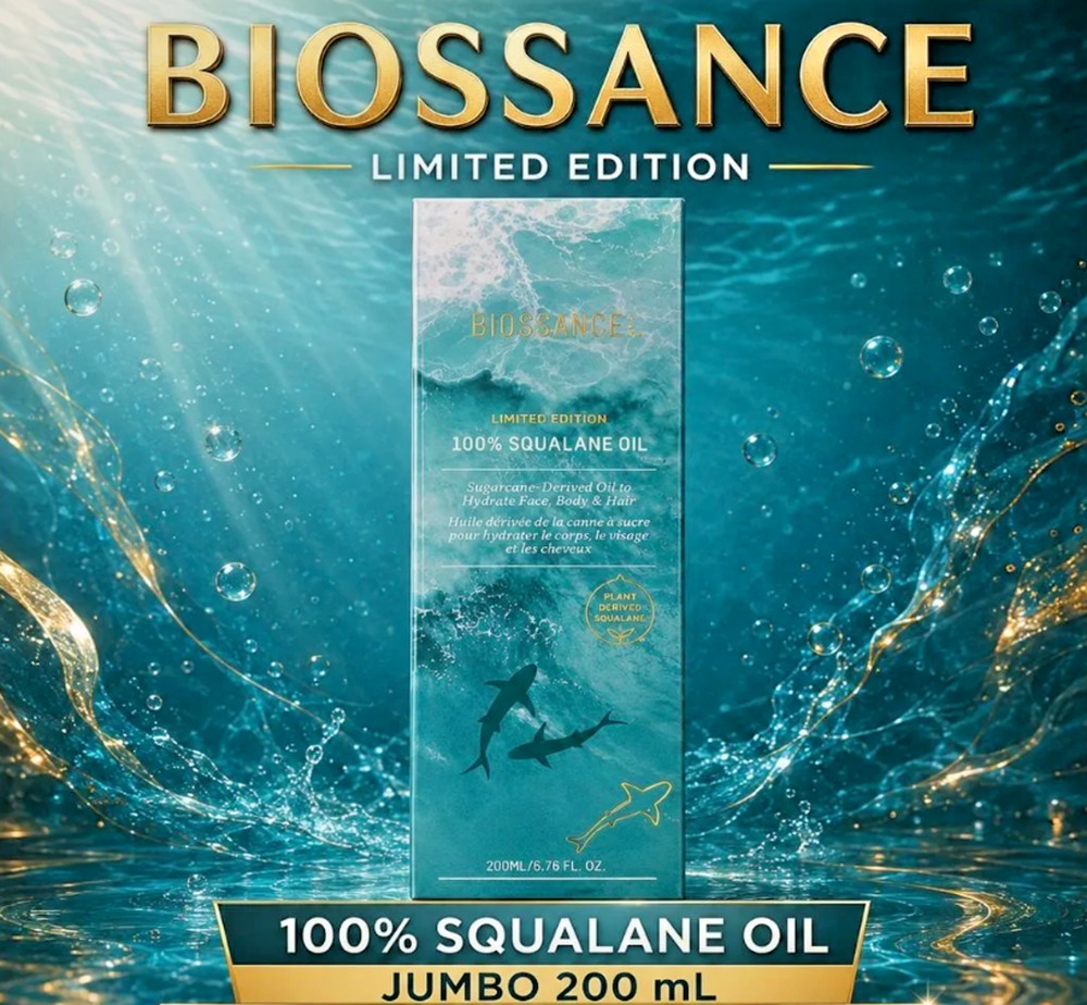 Biossance 100% Squalane Oil for Face, Body, Hair - Jumbo 200ml - Vegan - Boxed